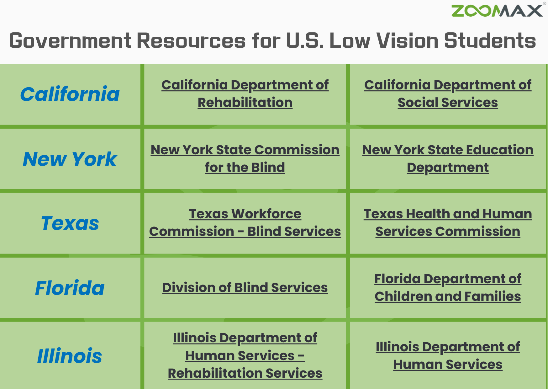 government resources for u.s. low vision students